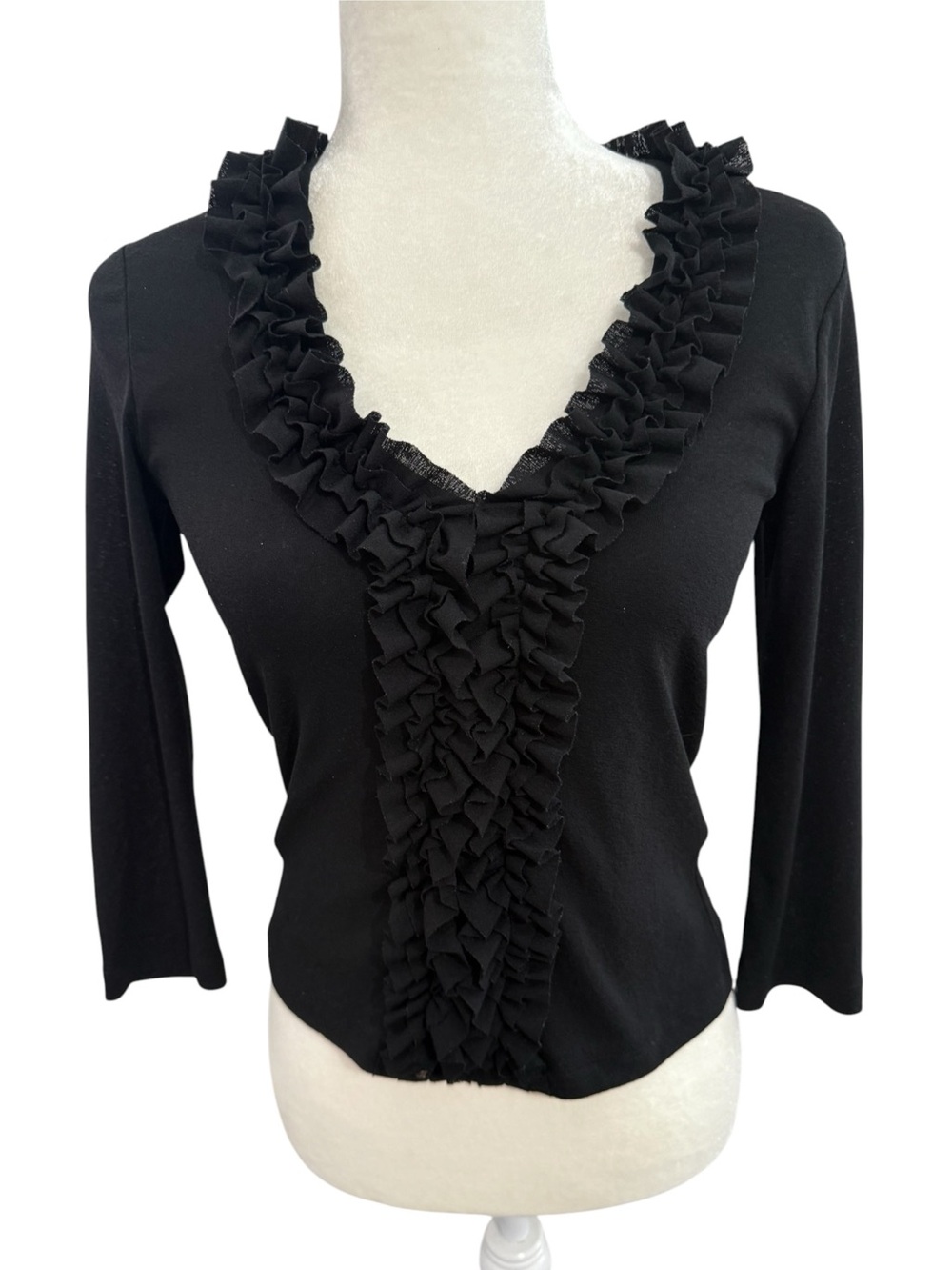 LE CHATEAU Black Ruffled V Neck Top